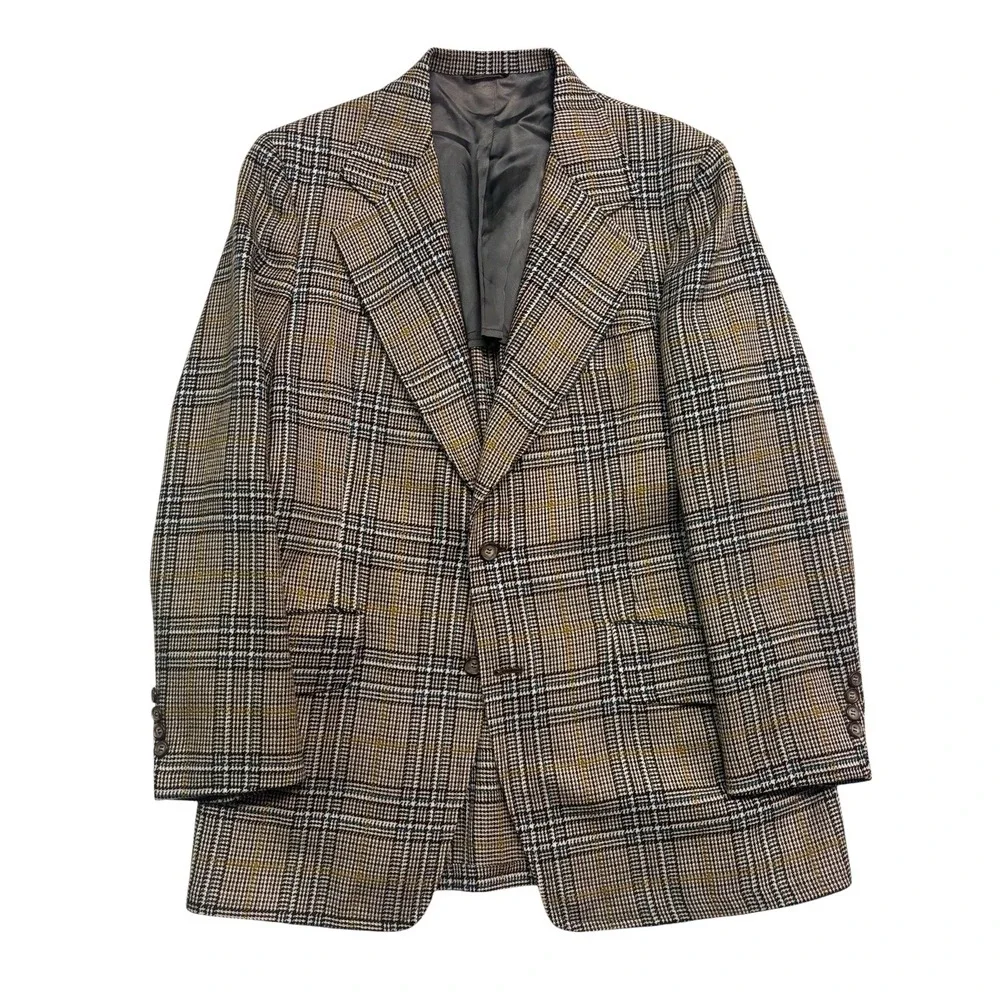 vtv 1970s Haspel 42R Multi-Color Plaid Heavy Tweed Blazer Jacket Sport Suit Coat